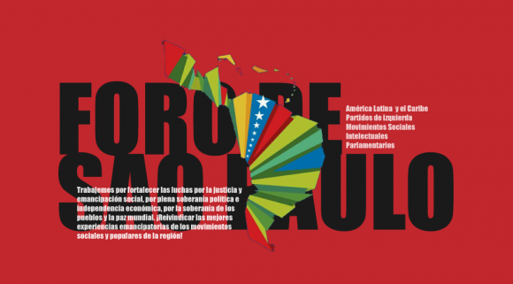 Banner alegórico al  XXV Foro de Sao Paulo